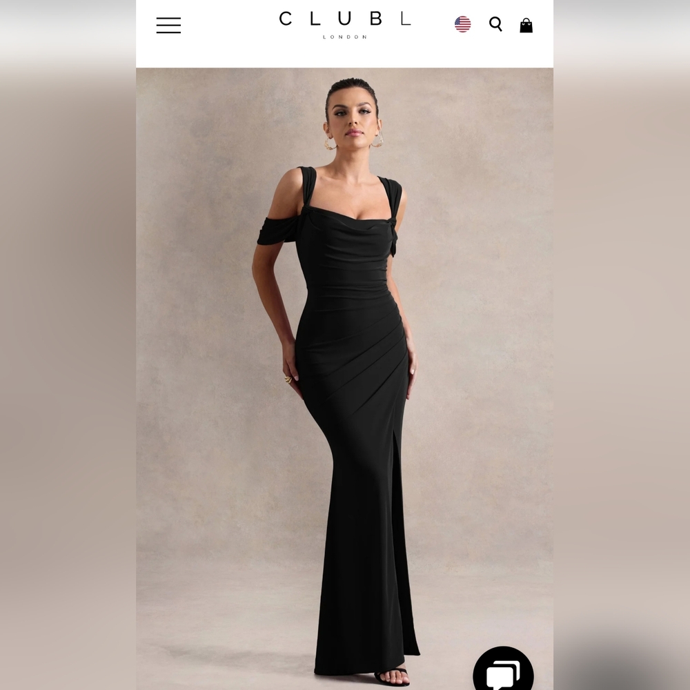 Club L London Amoura Black Square-Neck Draped Wrap Maxi Dress - US Size 12